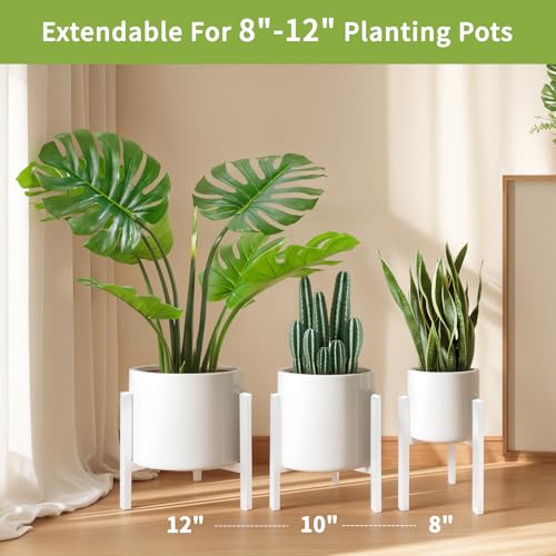 IZIDDO 2 Pack Adjustable Plant Stand Indoor, White Metal Planter Stands Outdoor Tall 2 Tier Mid Century Modern Plant Holder, Fit 8 10 12 inch Pots, Single Floor Plant Stands for Indoor Plants-2 Tier - Image 3