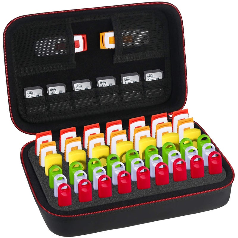 BOVKE Flash Drive Case SD Card Holder 48 Slots USB Storage Case Thumb Drive Memory Card SDXC SDHC Card Organizer for SanDisk Samsung SamData Netac PNY YubiKey TOPESEL USB Stick Flash Drives, Black - Image 1