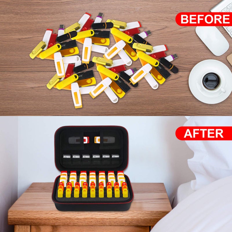 BOVKE Flash Drive Case SD Card Holder 48 Slots USB Storage Case Thumb Drive Memory Card SDXC SDHC Card Organizer for SanDisk Samsung SamData Netac PNY YubiKey TOPESEL USB Stick Flash Drives, Black - Image 2