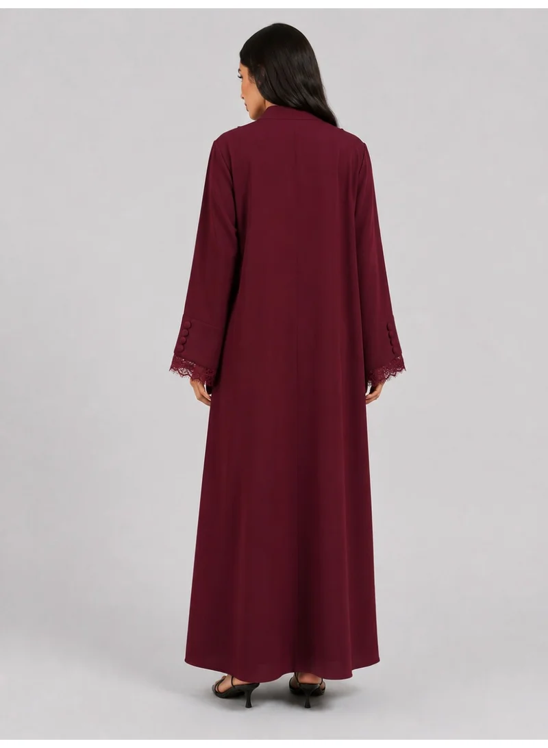 عباءات ريم Women's Maroon Lace Abaya with Matching Sheila