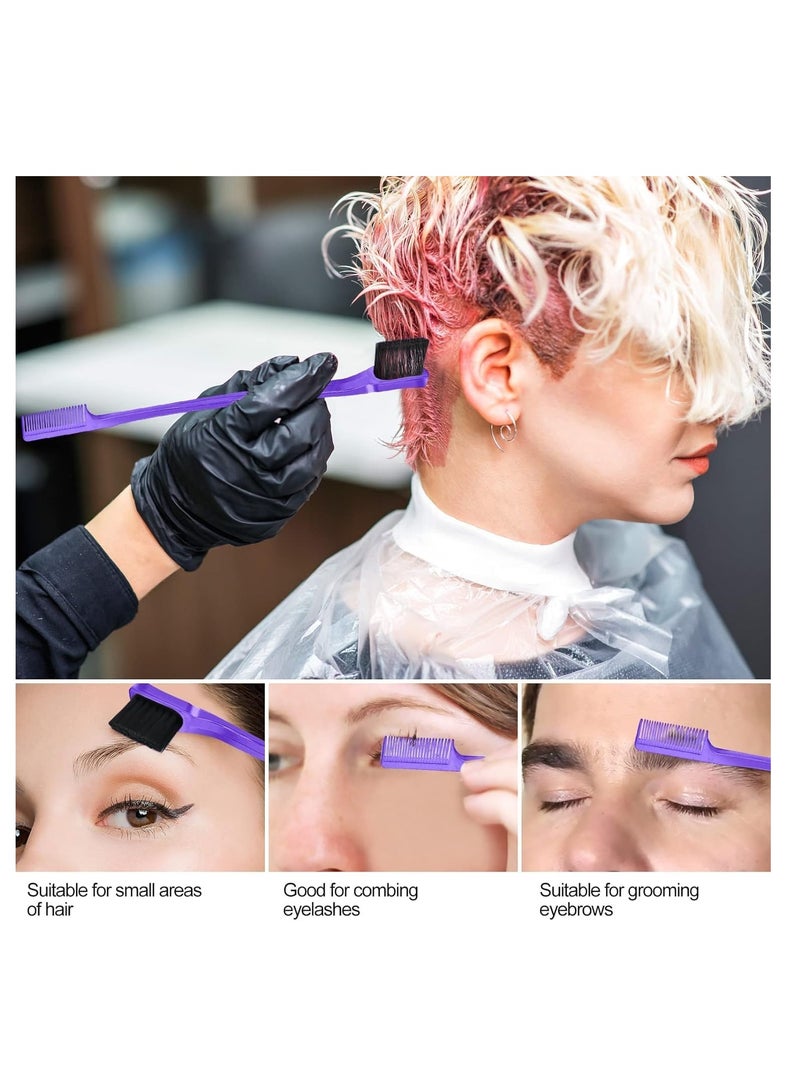 Red Blossom 3 Pcs Slick Brush Set, Plastic Bristle Hair Brush Teasing Comb Edge Hair Brush Teasing Brush Set, Rat Tail Comb Double Sided Edge Brush, for Hairdresser Women Baby Children (Purple)  - Image 4