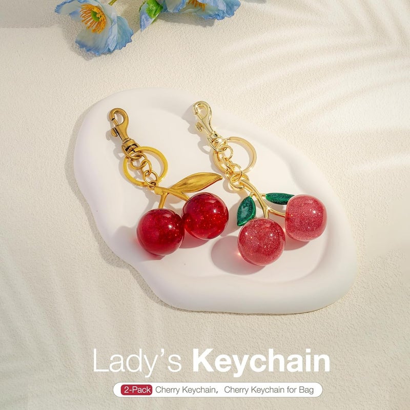 Cute Cherry Leather Keychain Women's Bag Pendant Women's Gift Car Decoration - Image 3