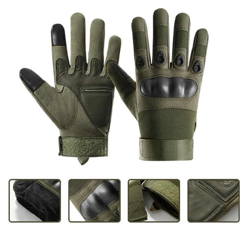 ZaySoo Full Finger Bike Gloves Hard Knuckle Motorcycle Bike Riding Gloves Army Shooting Outdoor Breathable Gym & Fitness, Cycling Riding Gloves for Men and Boys-Free Size (Green) - Image 4