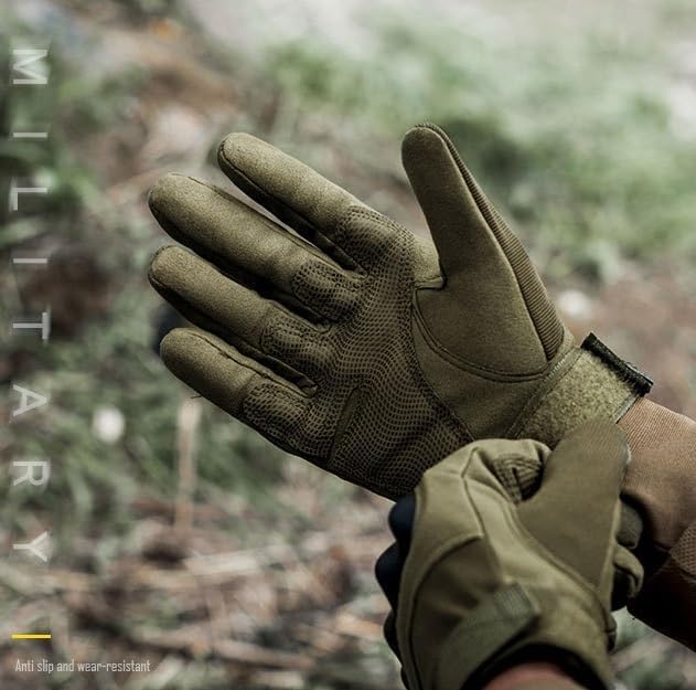 ZaySoo Full Finger Bike Gloves Hard Knuckle Motorcycle Bike Riding Gloves Army Shooting Outdoor Breathable Gym & Fitness, Cycling Riding Gloves for Men and Boys-Free Size (Green) - Image 2