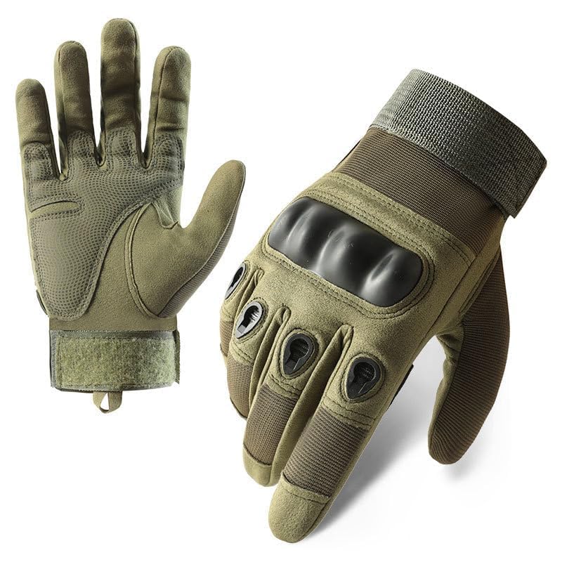 ZaySoo Full Finger Bike Gloves Hard Knuckle Motorcycle Bike Riding Gloves Army Shooting Outdoor Breathable Gym & Fitness, Cycling Riding Gloves for Men and Boys-Free Size (Green) - Image 1