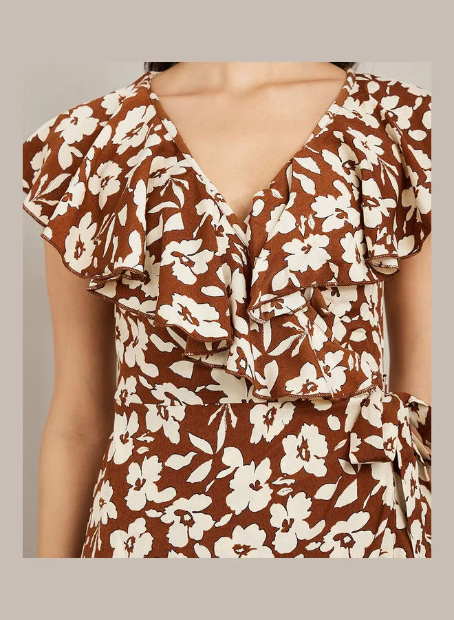 Styli Cap Sleeves Floral Printed Wrap Maxi Dress