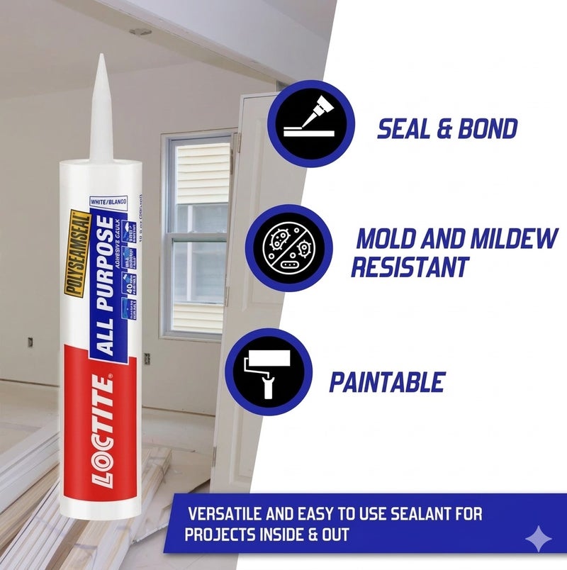 لوكتيت لاصق لوكتايت بولي سيل متعدد الاستخدام شفاف – سيليكون لاصق لسد الفواصل للأسطح المختلفة مثل الخشب والخرسانة والمعادن والسيراميك والجبس | مقاوم للماء وقابل للدهان - Image 3