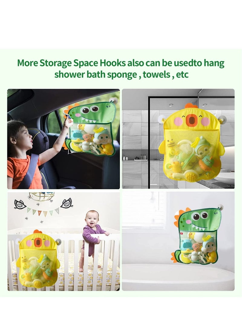 واي آند دي 2 Pack Mesh Bath Toy Organizer, Duck & Dinosaur Extra Storage Net 4 Strong Hooks, Shower Caddy Solution for Kids Toddlers - Image 4