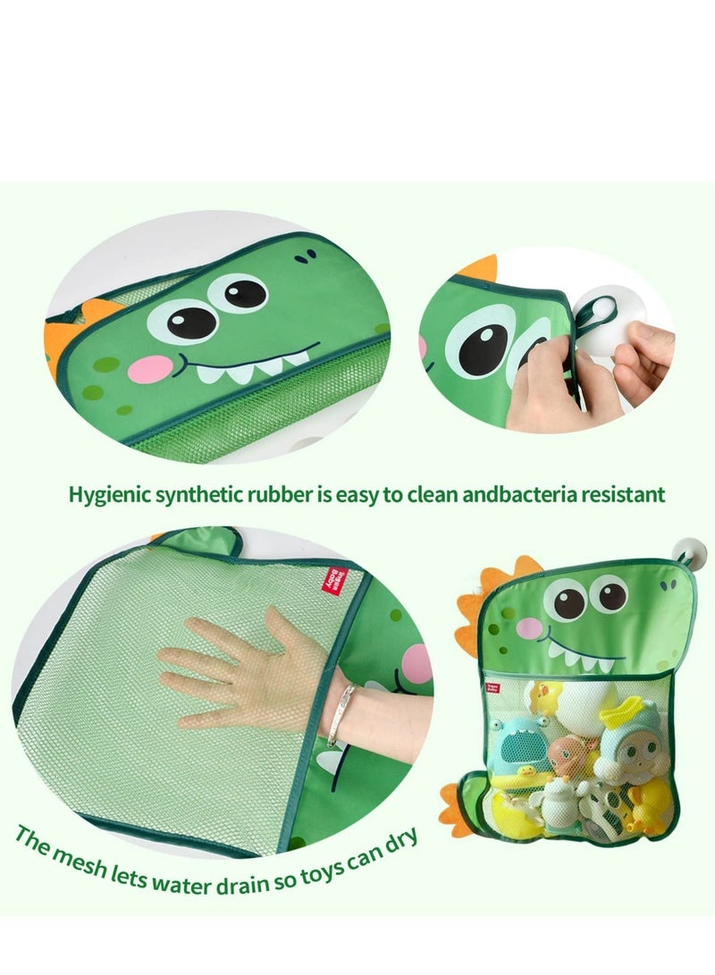 واي آند دي 2 Pack Mesh Bath Toy Organizer, Duck & Dinosaur Extra Storage Net 4 Strong Hooks, Shower Caddy Solution for Kids Toddlers - Image 2