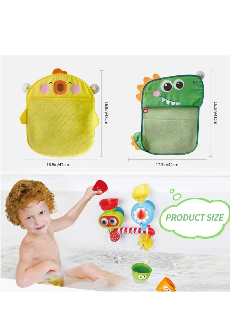 واي آند دي 2 Pack Mesh Bath Toy Organizer, Duck & Dinosaur Extra Storage Net 4 Strong Hooks, Shower Caddy Solution for Kids Toddlers - Image 3
