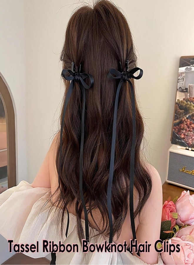 Shidara 4 PCS Satin Ribbon Bow Hair Clips for Women and Girls | Long Tail Bowknot Hair Accessories with Strong Claw Clip | Stylish Hairpins for Casual Wear, Office, and Special Occasions (Multicolor) - Image 2