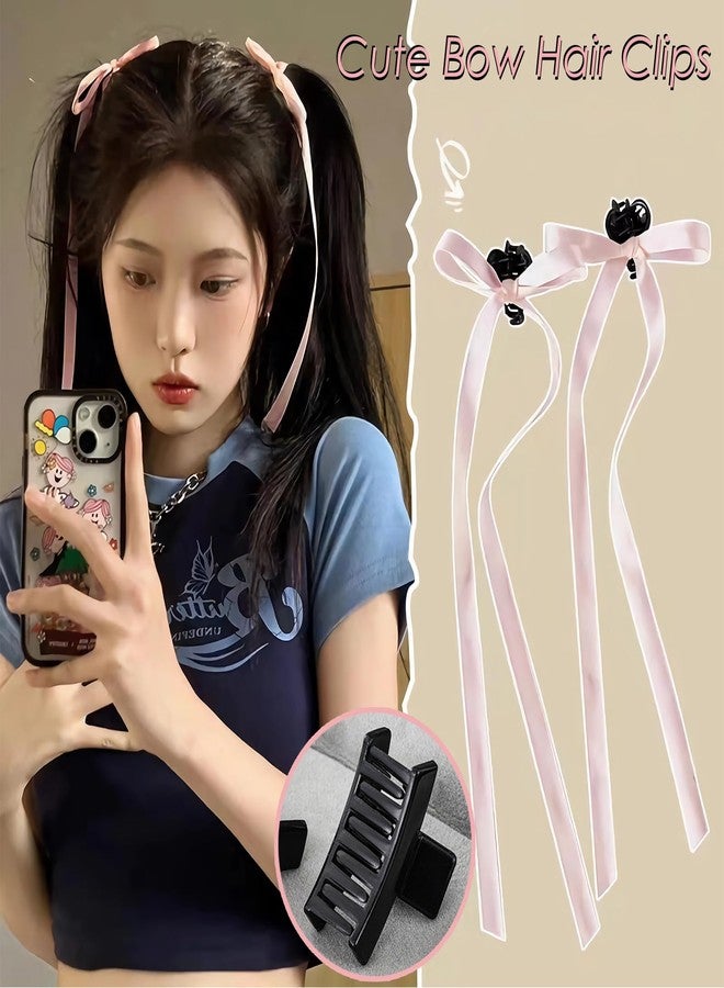 Shidara 4 PCS Satin Ribbon Bow Hair Clips for Women and Girls | Long Tail Bowknot Hair Accessories with Strong Claw Clip | Stylish Hairpins for Casual Wear, Office, and Special Occasions (Multicolor) - Image 3