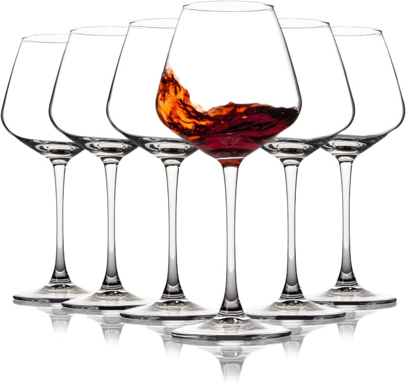 TIENER Red Wine Glasses Set of 6 600ml Burgundy Wine Glasses for Red or White Wine Stemmed Wine Glasses Ideal for Wine Tasting Anniversary Wedding Clear - Image 1