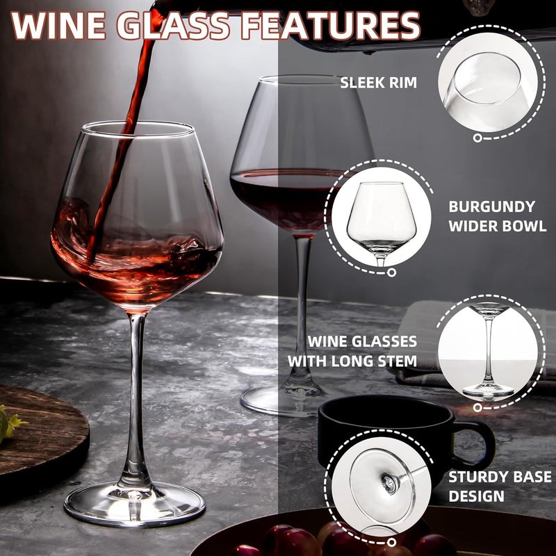 TIENER Red Wine Glasses Set of 6 600ml Burgundy Wine Glasses for Red or White Wine Stemmed Wine Glasses Ideal for Wine Tasting Anniversary Wedding Clear - Image 3