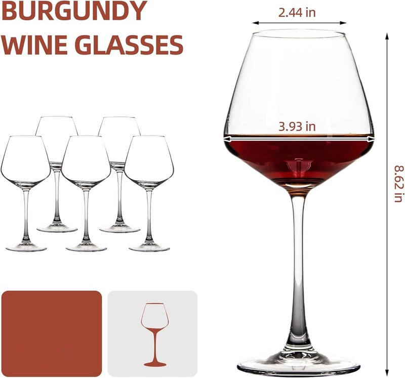 TIENER Red Wine Glasses Set of 6 600ml Burgundy Wine Glasses for Red or White Wine Stemmed Wine Glasses Ideal for Wine Tasting Anniversary Wedding Clear - Image 2
