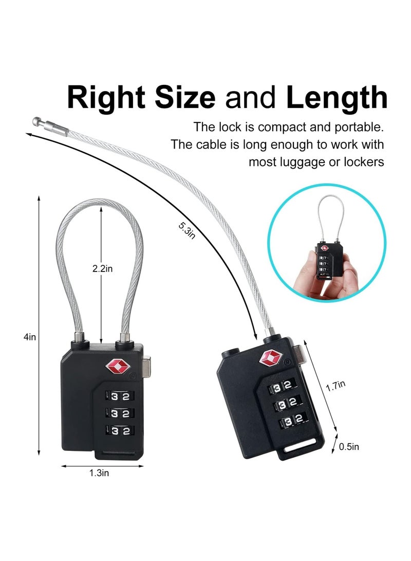 SYOSI 2 Pack Luggage Padlocks TSA Approved Combination Locks with Code Mini Luggage Padlock Flexible Cable Travel Suitcase Small Gym Locker Padlock with 3 Digit Combination Black - Image 5