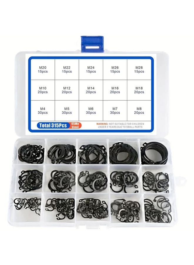 315pcs Snap Rings Assortment Kit Internal External Circlip Spring Washers 4 28mm - Image 1