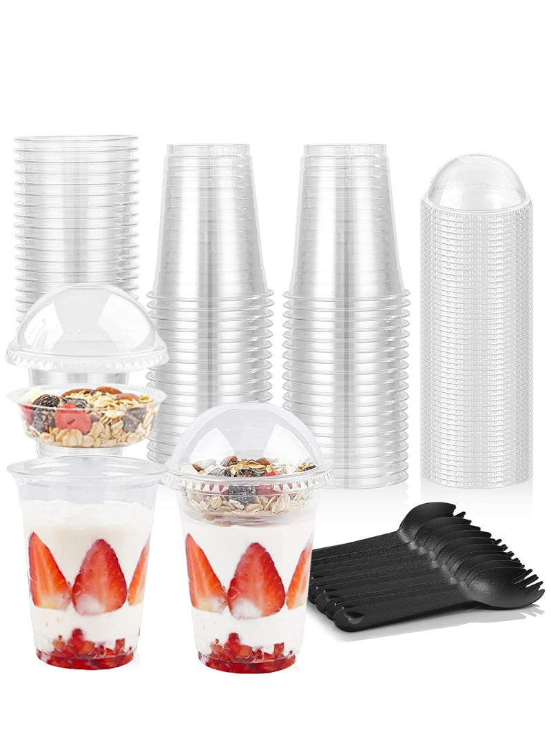 أكواب حلوى سعة 13 أونصة 50 مجموعة أكواب بارفيه مع أغطية قبة، 3.25 أونصة إدخالات، وملعقات - أكواب بلاستيكية شفافة للمشروبات، الآيس كريم، القهوة المثلجة، الزبادي، الفواكه، المقبلات، الشوفان - Image 1