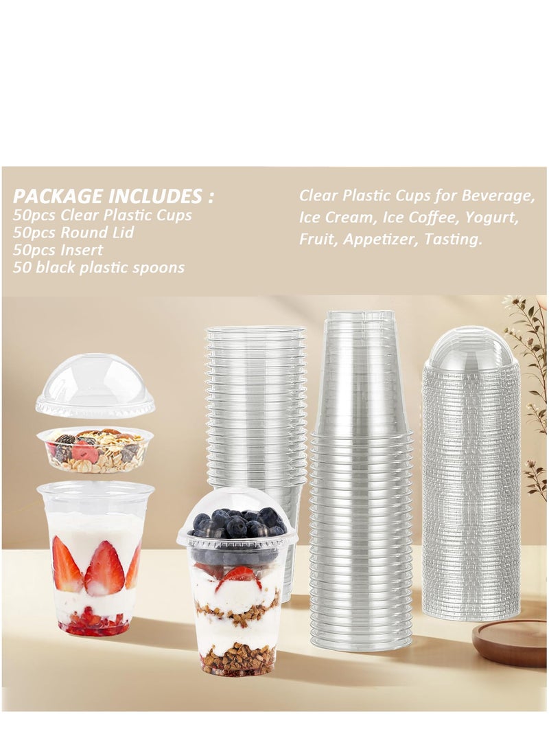 أكواب حلوى سعة 13 أونصة 50 مجموعة أكواب بارفيه مع أغطية قبة، 3.25 أونصة إدخالات، وملعقات - أكواب بلاستيكية شفافة للمشروبات، الآيس كريم، القهوة المثلجة، الزبادي، الفواكه، المقبلات، الشوفان - Image 5