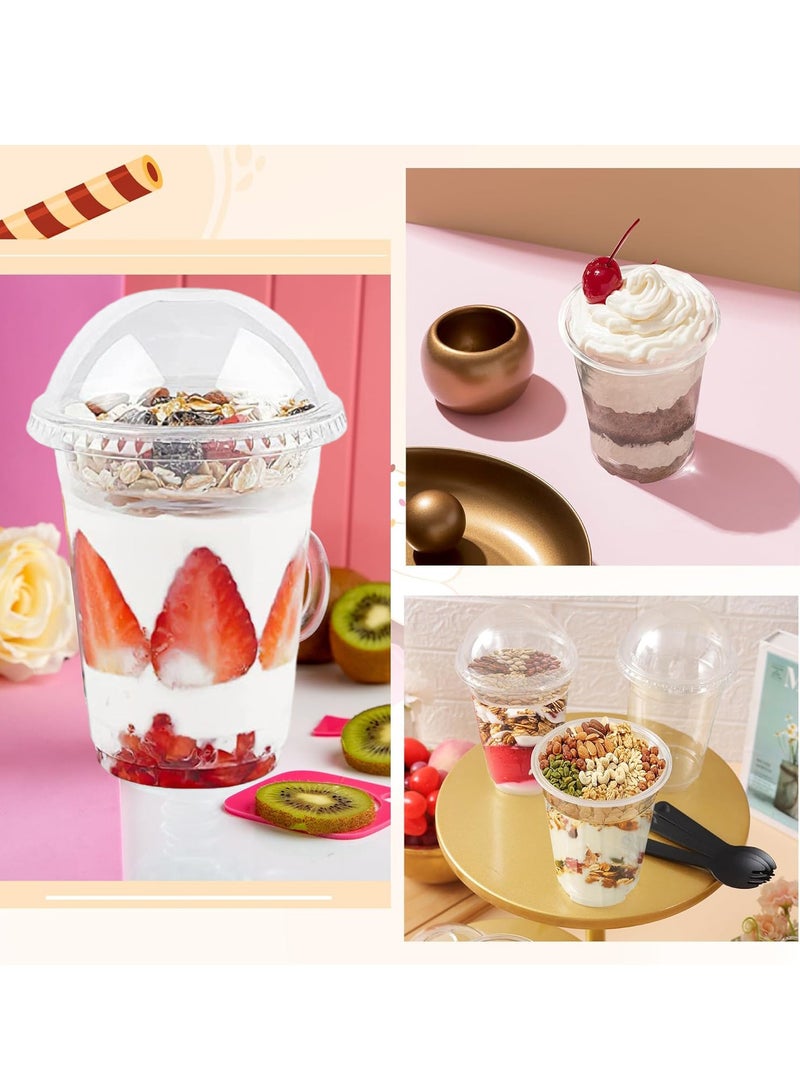 أكواب حلوى سعة 13 أونصة 50 مجموعة أكواب بارفيه مع أغطية قبة، 3.25 أونصة إدخالات، وملعقات - أكواب بلاستيكية شفافة للمشروبات، الآيس كريم، القهوة المثلجة، الزبادي، الفواكه، المقبلات، الشوفان - Image 2