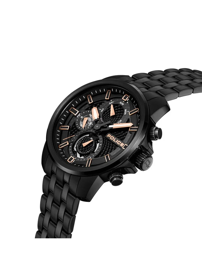 POLICE Newport Men's 43mm Multifunction Watch with Grey Dial & Black Stainless Steel Bracelet