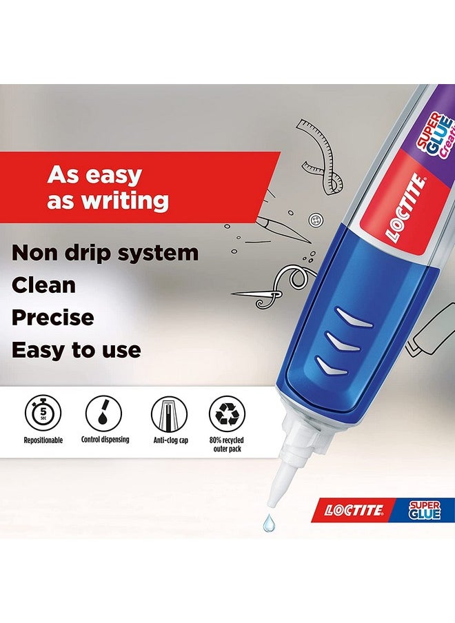 Loctite - Loctite Super Glue CreatPen, Glue Pen, Precise Application,DIY,Dries Clear for Invisible Repairs, Vertical Surfaces, no mess, perfect for crafting, no-drip, all material, waterproof, shock proof 4 g - Image 1