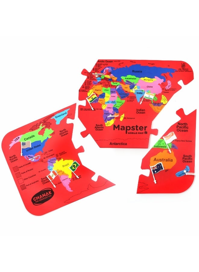 Chanak MapsterWorld Map Puzzle for Kids Educational Foam Puzzle with 61 Country Colorful Foam Shaped Pieces, 60 Flags & Stickers, Geography Fun & Learning Toy Set for Ages 5+ Years - Image 2