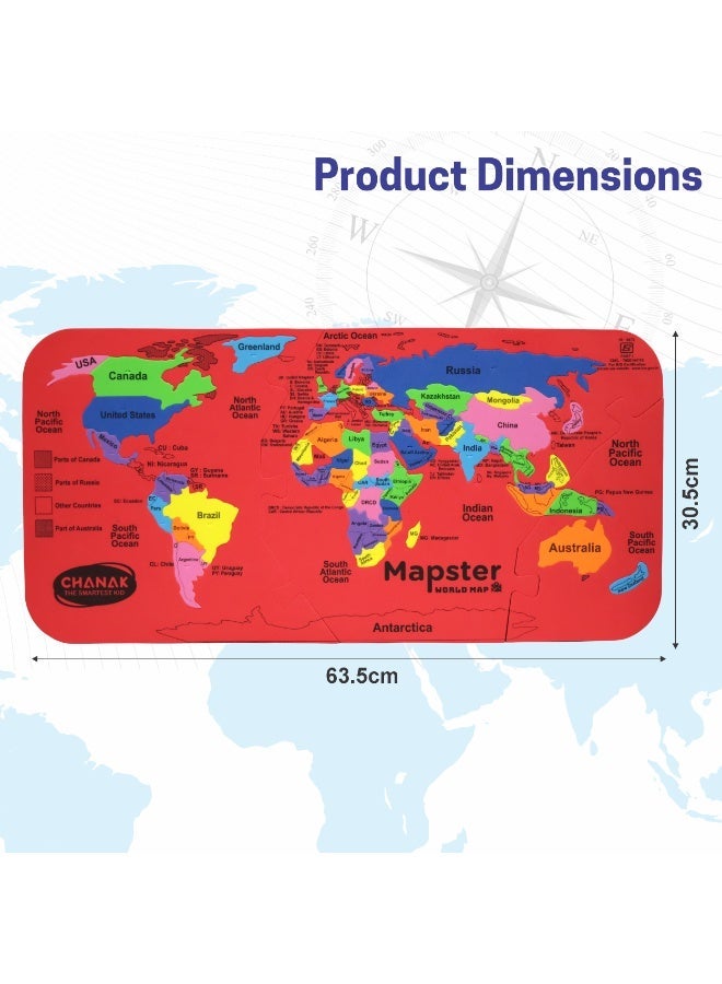Chanak MapsterWorld Map Puzzle for Kids Educational Foam Puzzle with 61 Country Colorful Foam Shaped Pieces, 60 Flags & Stickers, Geography Fun & Learning Toy Set for Ages 5+ Years - Image 4