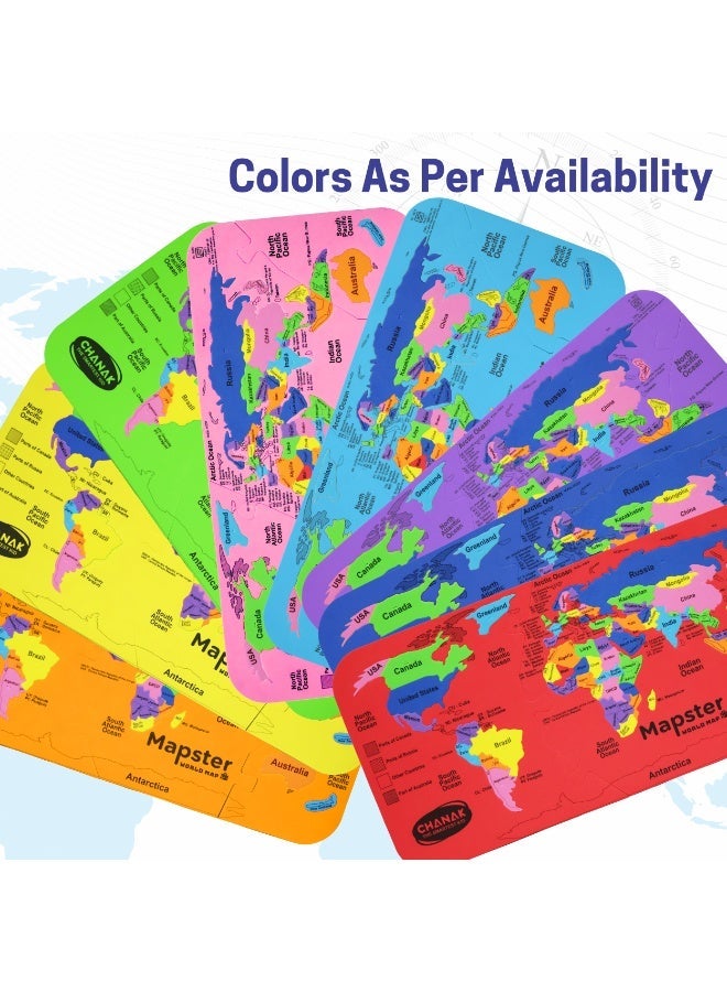 Chanak MapsterWorld Map Puzzle for Kids Educational Foam Puzzle with 61 Country Colorful Foam Shaped Pieces, 60 Flags & Stickers, Geography Fun & Learning Toy Set for Ages 5+ Years - Image 3