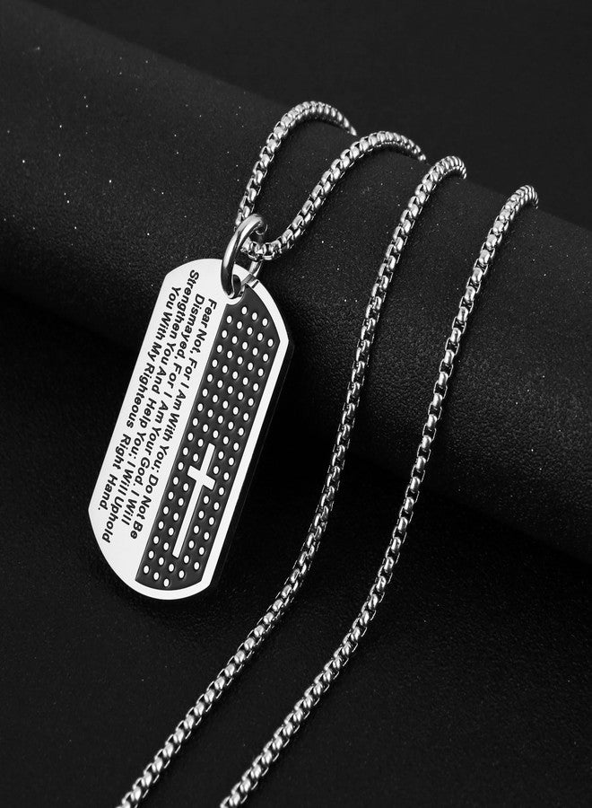 HZMAN Isaiah 41:10 Jewelry, Stainless Steel Cross Dog Tag Necklace Strength Bible Verse (Tag Silver) - Image 4