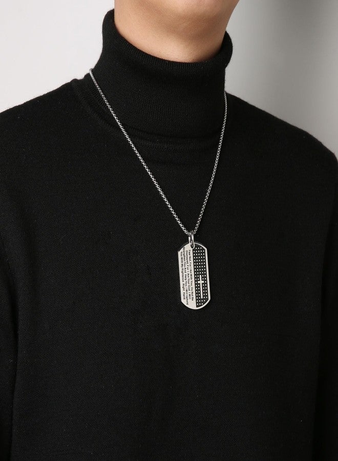 HZMAN Isaiah 41:10 Jewelry, Stainless Steel Cross Dog Tag Necklace Strength Bible Verse (Tag Silver) - Image 2