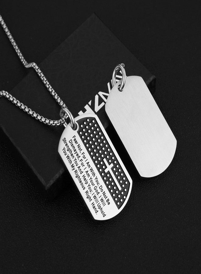 HZMAN Isaiah 41:10 Jewelry, Stainless Steel Cross Dog Tag Necklace Strength Bible Verse (Tag Silver) - Image 5
