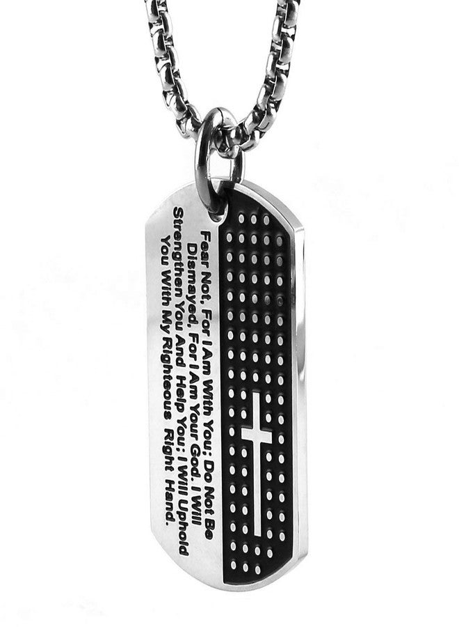 HZMAN Isaiah 41:10 Jewelry, Stainless Steel Cross Dog Tag Necklace Strength Bible Verse (Tag Silver) - Image 1