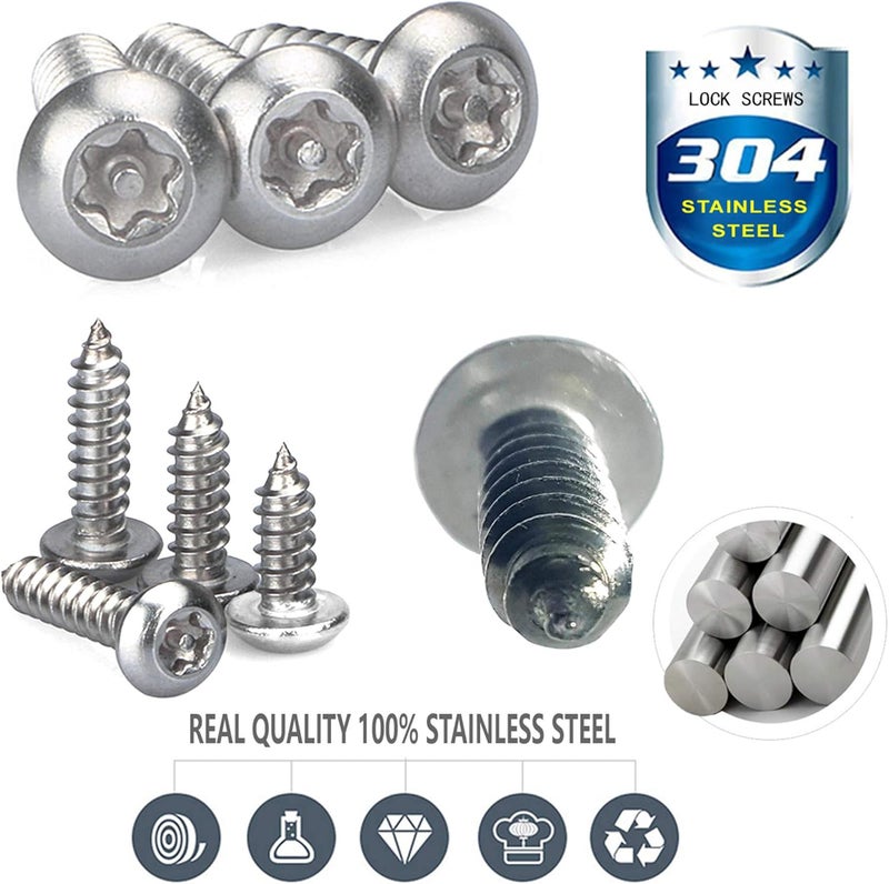 AOOTF Anti Theft License Plate Screws - Stainless Steel Tamper Resistant Car Tag Frame Fasteners | Security Tapping Screws | Qty 8 - Image 2