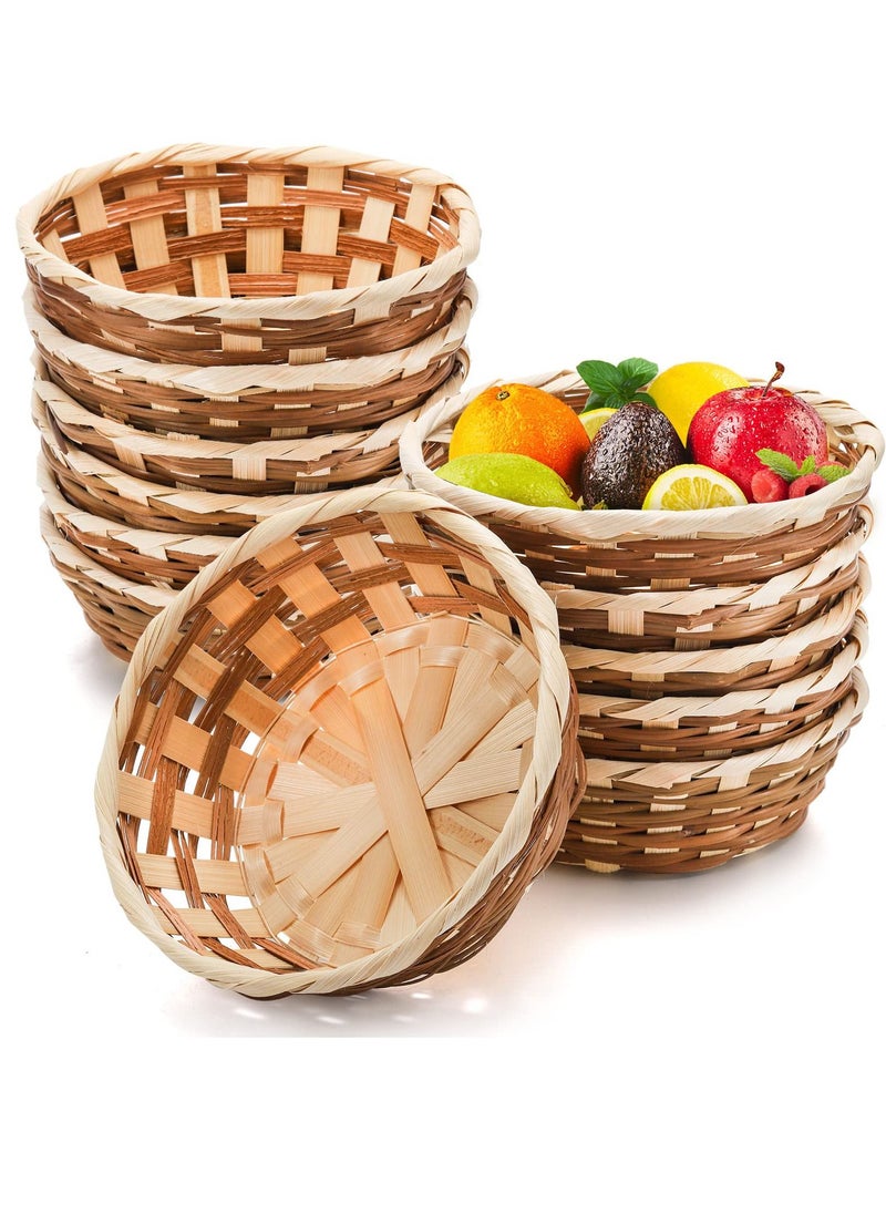 Excefore Round Gift Baskets,12 Pack Wicker Hamper Basket, Woven Bread Baskets for Serving Small Gift, Food Serving Baskets, Food Storage Basket for Kitchen Restaurant Display Decor  - Image 2