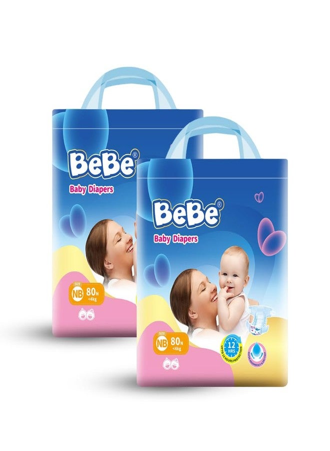 بي بي حفاضات بيبي للعناية الجافة - نمط الشريط - حديثي الولادة - عبوة من قطعتين، حتى 4 كجم، ملائمة مخصصة، شريط فائق النعومة، حماية طوال الليل، قفل البلل بنسبة 100٪، ملاءمة قابلة للتعديل مع حماية من 5 نجوم للبشرة (160 قطعة، حديثي الولادة). - Image 1