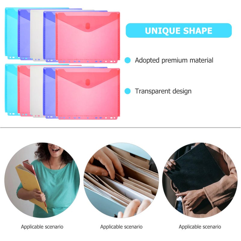 11 Hole Pp Document Storage Bags 10pcs Hook Loop Closure File Organizer Random Color - Image 4