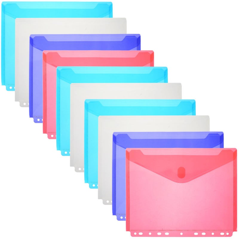 11 Hole Pp Document Storage Bags 10pcs Hook Loop Closure File Organizer Random Color - Image 2