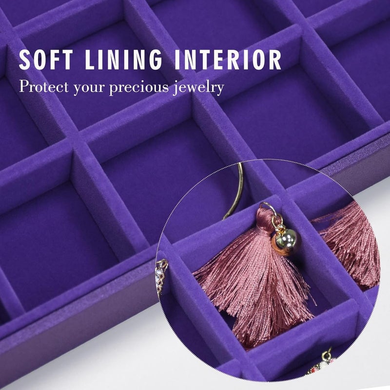Siveit Jewelry Tray Organizer Box 48 Grid Jewelry Display Organizer Box with Transparent Lid Rings Earrings Necklaces Pendants Display Box Suitable for Women and Girls (48 Grid, Purple) - Image 2