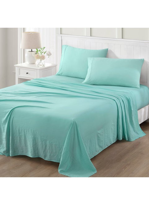 MARTHA STEWART Ultra Soft Brushed and Washed Microfiber 4 Piece Sheet Set  Easy Care  Comfy Bed Sheets with Secure Deep Pocket up to 16""  1 Flat and Fitted Sheet  2 King Pillowcases  King Size  Aqua