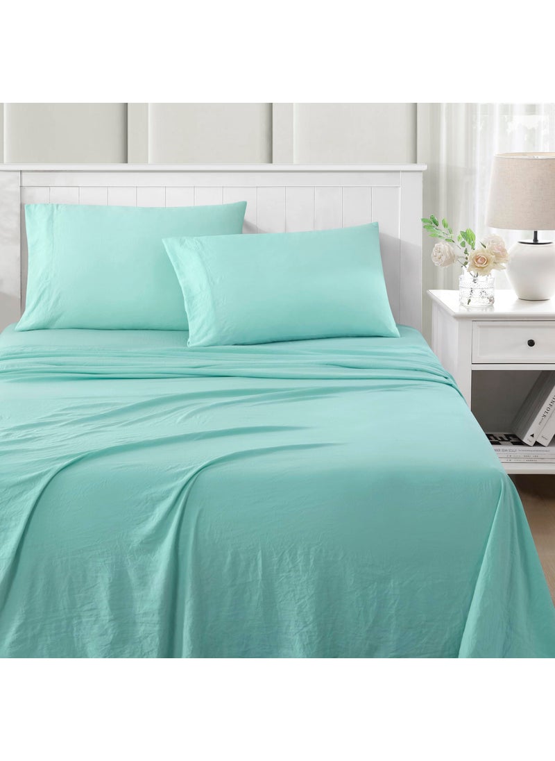 MARTHA STEWART Ultra Soft Brushed and Washed Microfiber 4 Piece Sheet Set  Easy Care  Comfy Bed Sheets with Secure Deep Pocket up to 16""  1 Flat and Fitted Sheet  2 King Pillowcases  King Size  Aqua