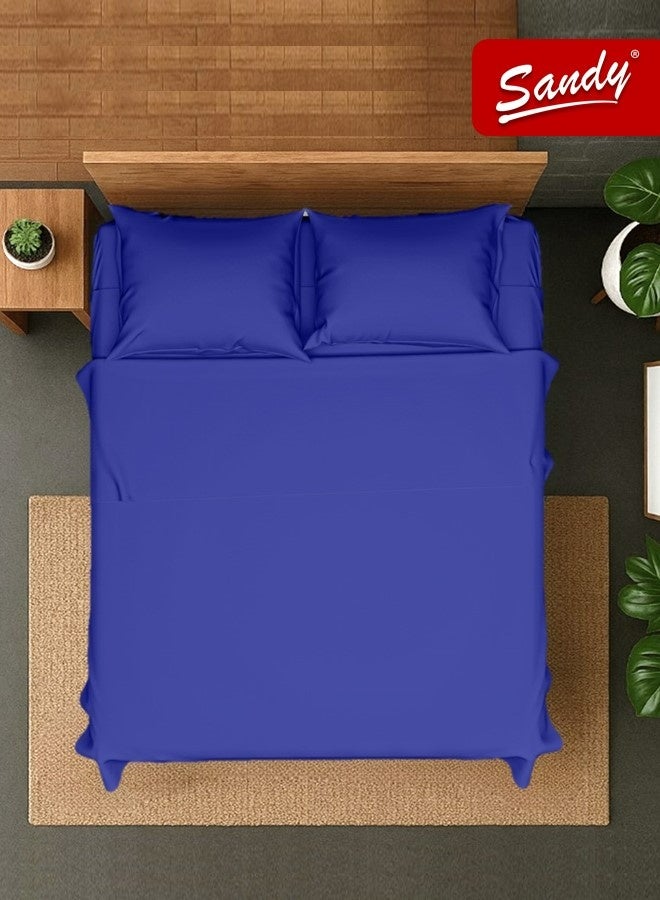 ساندي طقم شراشف سرير ساندي فاخر بجودة الفنادق شرشف مسطح وشرشف مطاط مع أغطية مخدات، طقم من أربعة قطع، شديد النعومة وجيد التهوية وبارد, مقاس نفرين كينج (259 × 274 سم & 200 × 200 +30 سم), نيلي - Image 1