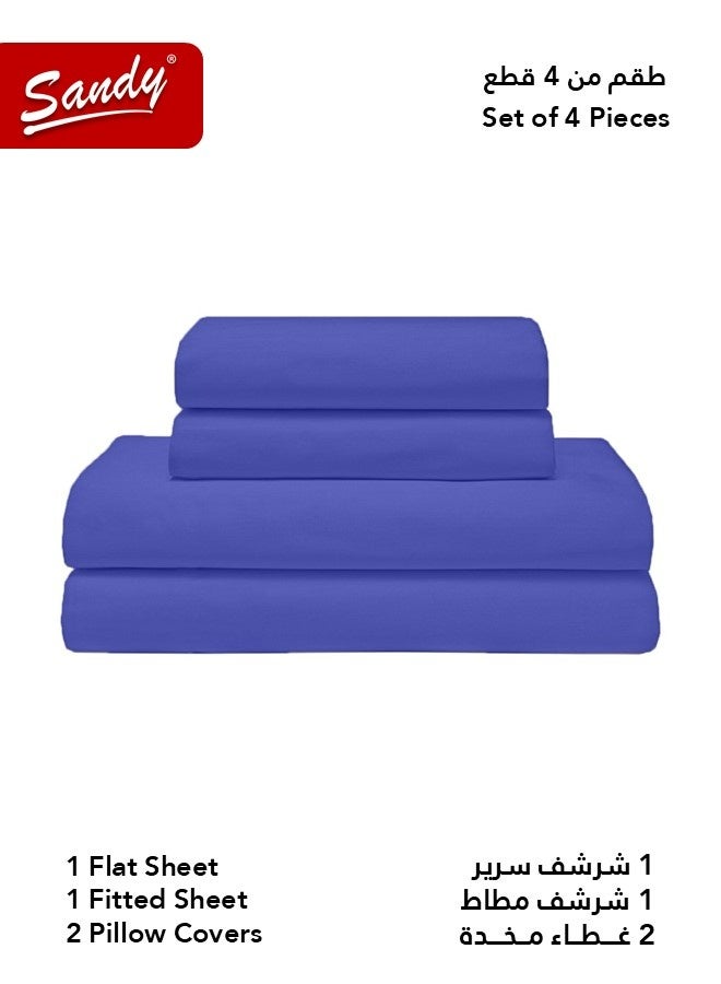 ساندي طقم شراشف سرير ساندي فاخر بجودة الفنادق شرشف مسطح وشرشف مطاط مع أغطية مخدات، طقم من أربعة قطع، شديد النعومة وجيد التهوية وبارد, مقاس نفرين كينج (259 × 274 سم & 200 × 200 +30 سم), نيلي - Image 2