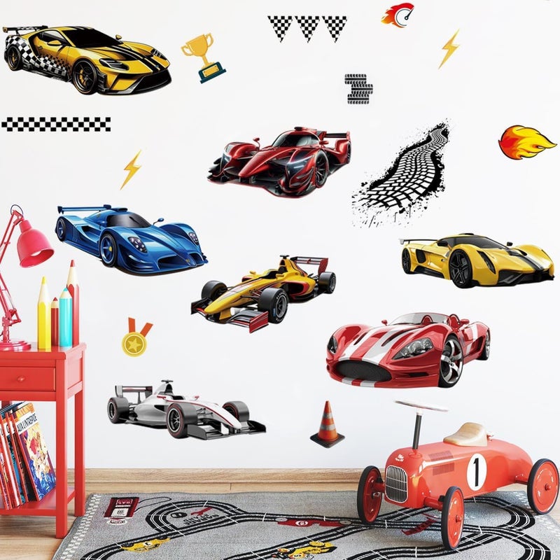 Runtoo Racing Car Wall Decals Wheels Vehicle Wall Stickers for Boys Bedroom Kids Playroom Baby Nursery - Image 1