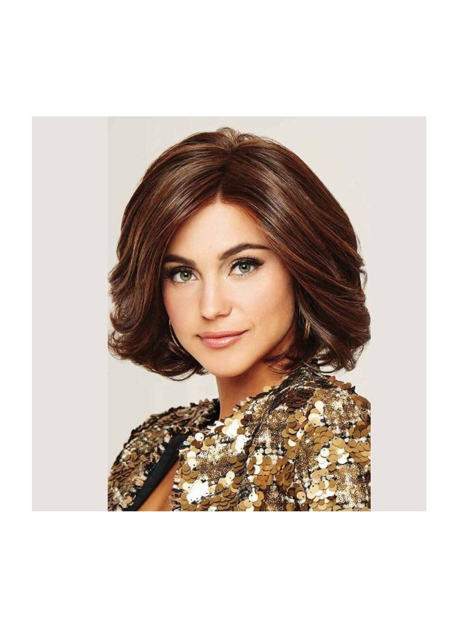 إسكدنيا شعر مستعار صناعي بمظهر طبيعي قصير مموج بني 14بوصة - Image 2