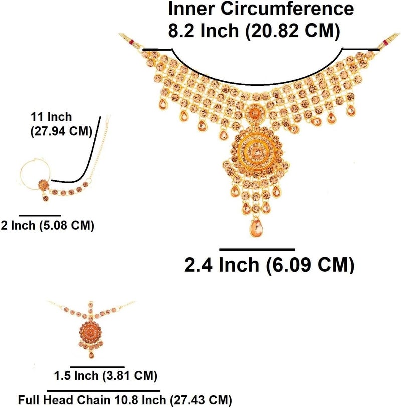 Efulgenz Indian Bridal Jewelry Set - Kundan Rhinestone Necklace, Earrings, Maang Tikka, and Bracelet - Image 5