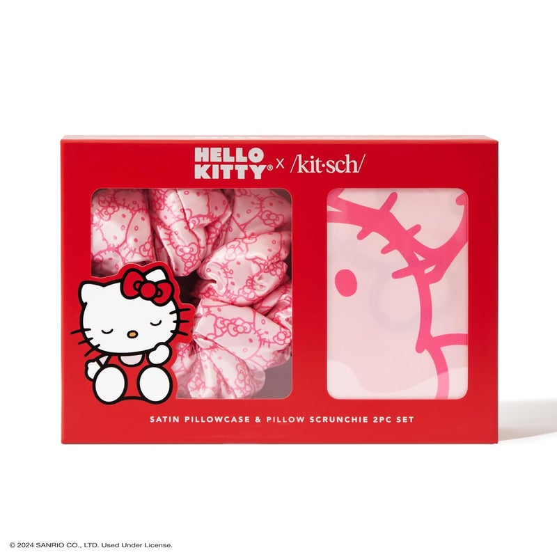Kitsch Hello Kitty x Kitsch Satin Pillowcase | Softer Than Silk for Hair & Skin  Machine Washable  Wrinkle-Free  Standard Size  and Satin Scrunchies No-Damage Silk Hair Ties - Pink Kitty Faces  2pc Set  - Image 5