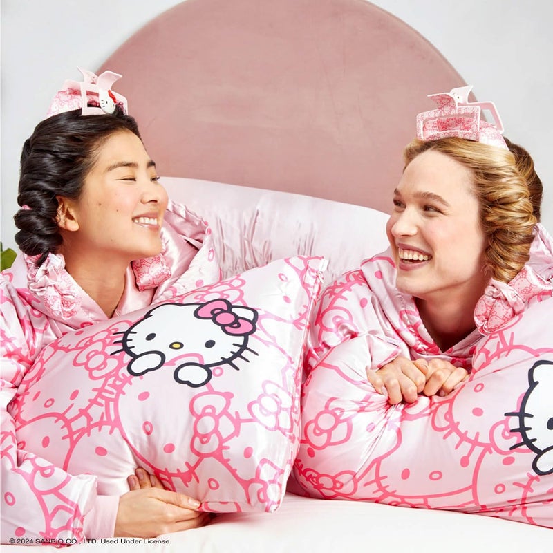 Kitsch Hello Kitty x Kitsch Satin Pillowcase | Softer Than Silk for Hair & Skin  Machine Washable  Wrinkle-Free  Standard Size  and Satin Scrunchies No-Damage Silk Hair Ties - Pink Kitty Faces  2pc Set  - Image 2