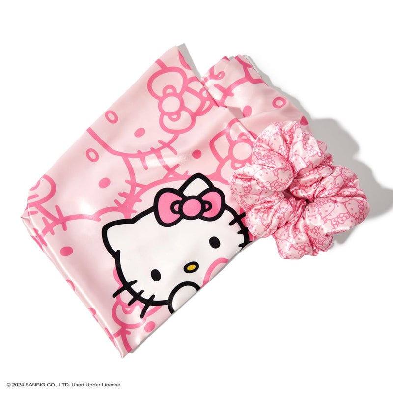 Kitsch Hello Kitty x Kitsch Satin Pillowcase | Softer Than Silk for Hair & Skin  Machine Washable  Wrinkle-Free  Standard Size  and Satin Scrunchies No-Damage Silk Hair Ties - Pink Kitty Faces  2pc Set  - Image 3