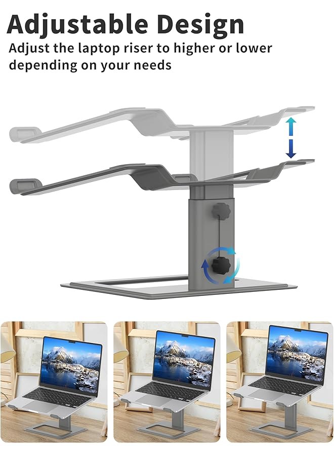 erorex Adjustable Laptop Stand For Desk Computer Stand Ergonomic Laptop Riser Holder Compatible With 10 To 17.3 Inches Notebook Pc Computer Aluminum Gray  - Image 3